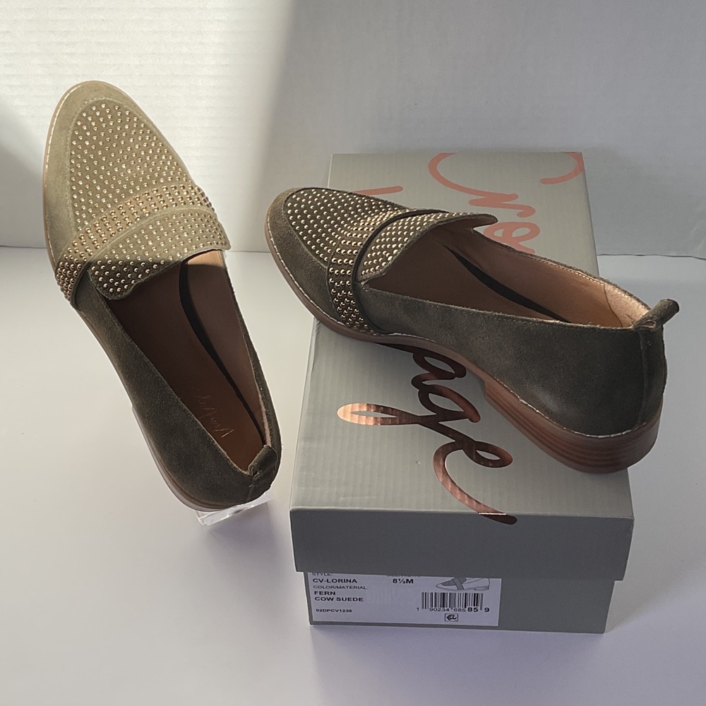 Crown Vintage Olive Suede Studded Loafers